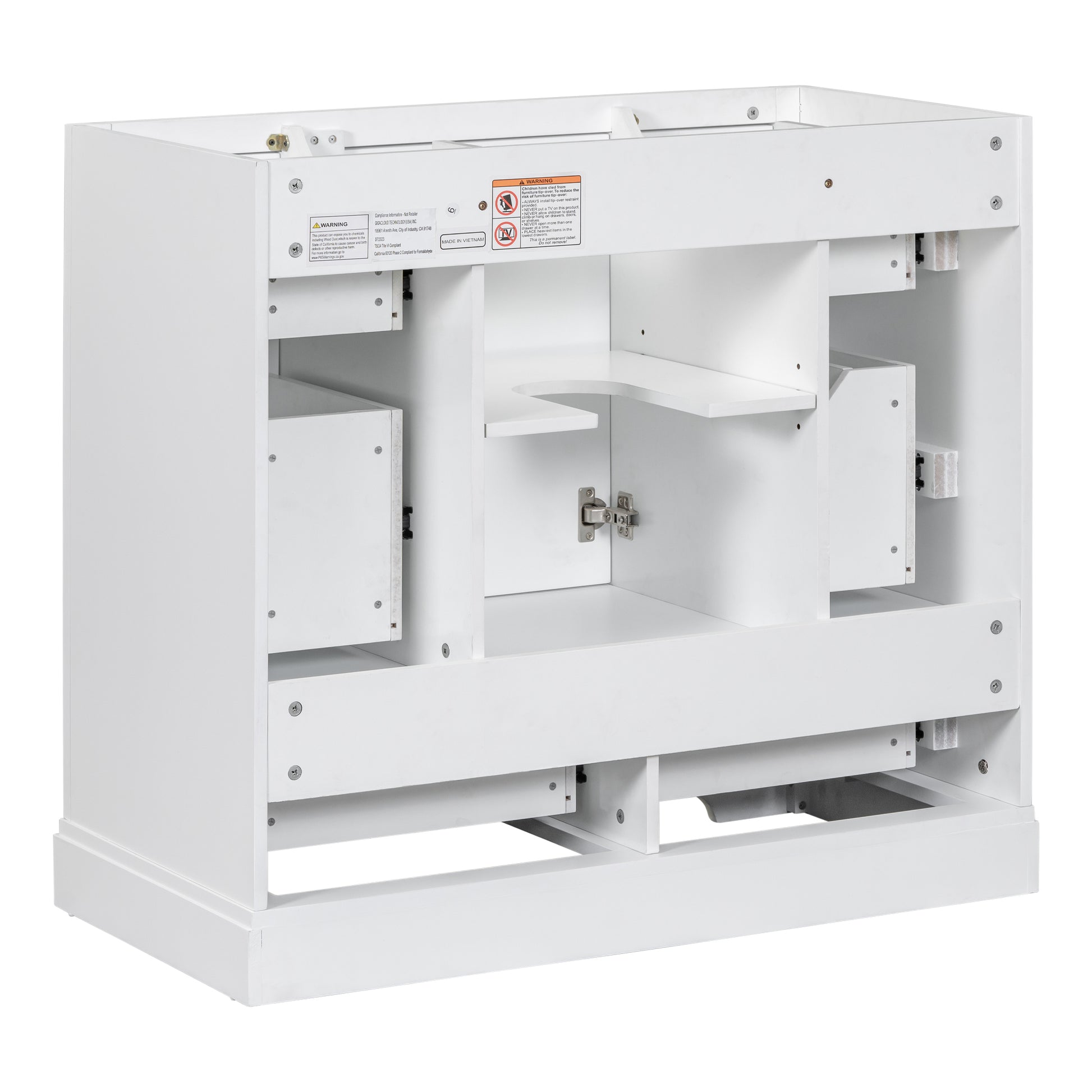 36" Bathroom Vanity Without Sink, Cabinet Base Only, Six Drawers, Multi Functional Drawer Divider, Adjustable Shelf, White White Solid Wood Mdf