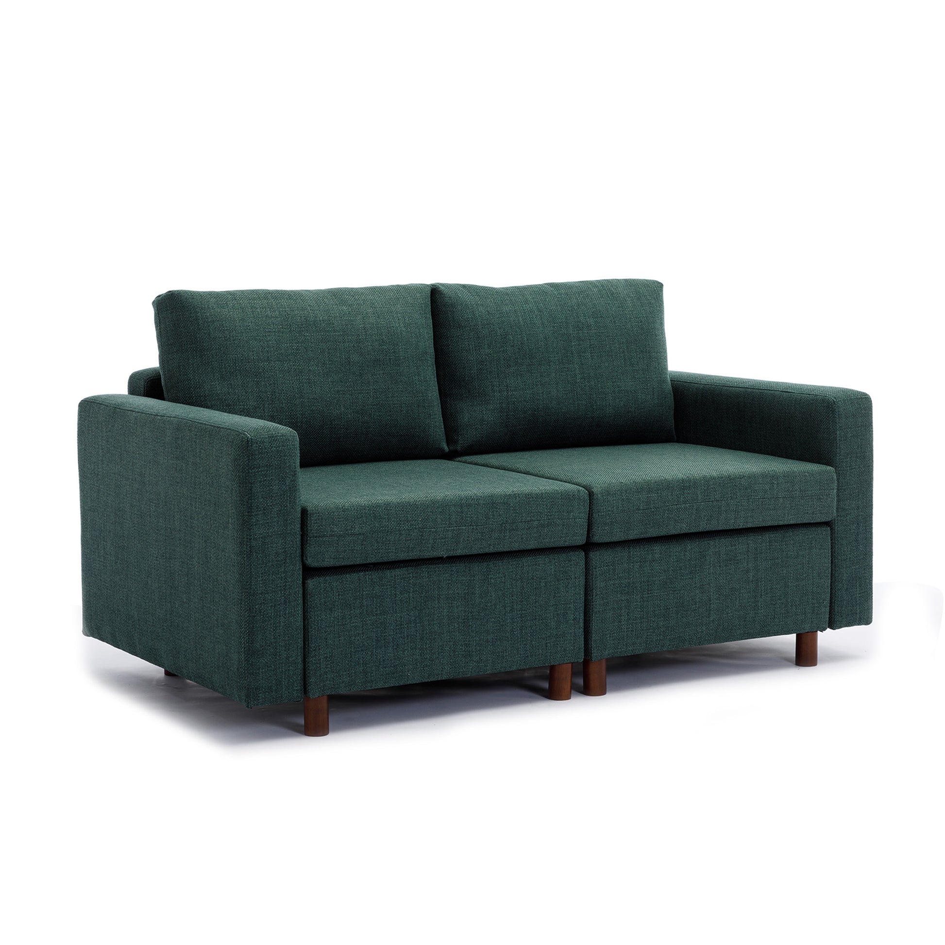 2 Seat Module Sectional Sofa Couch With 2 Ottoman For Living Room,Seat Cushion And Back Cushion Non Removable And Non Washable,Green Green Wood Primary Living Space Soft Modern Rubberwood Foam Linen 2 Seat