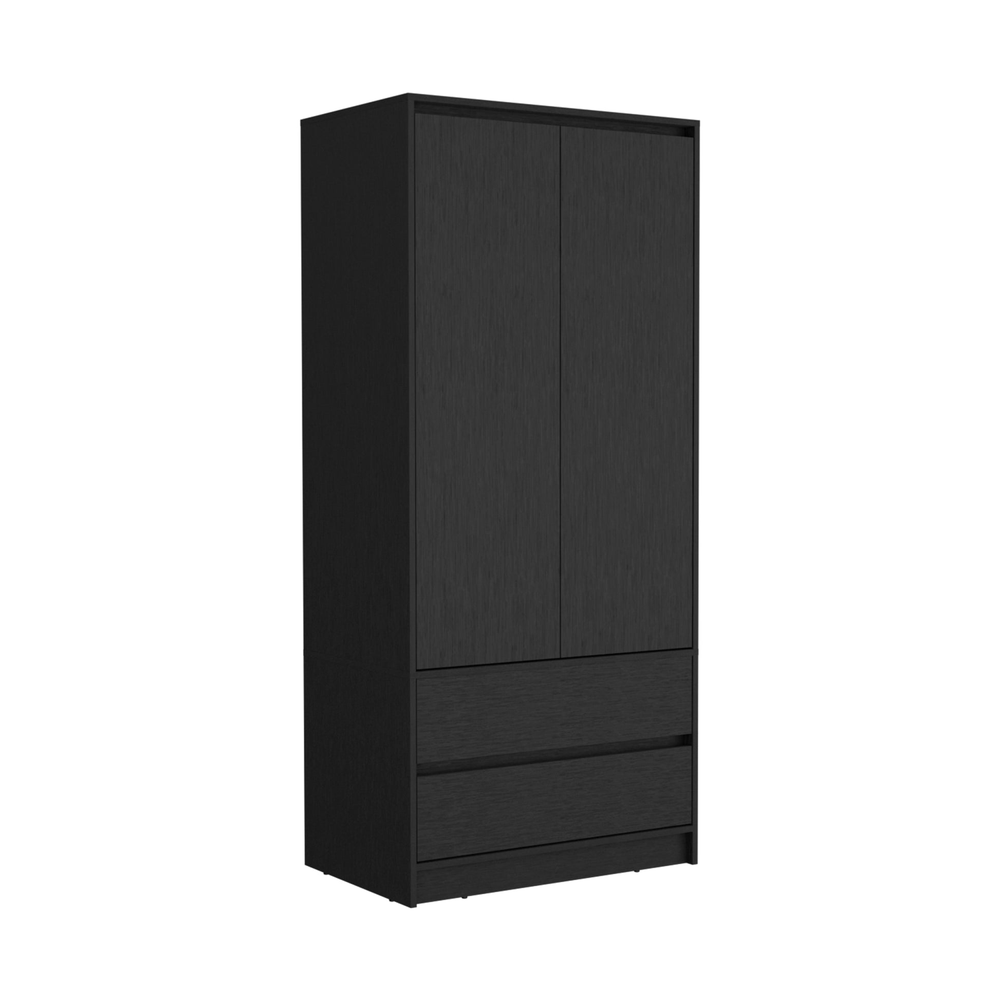 Austin 2 Drawers Armoire, Double Door, Hanging Rod Black Black Bedroom Modern Particle Board Particle Board