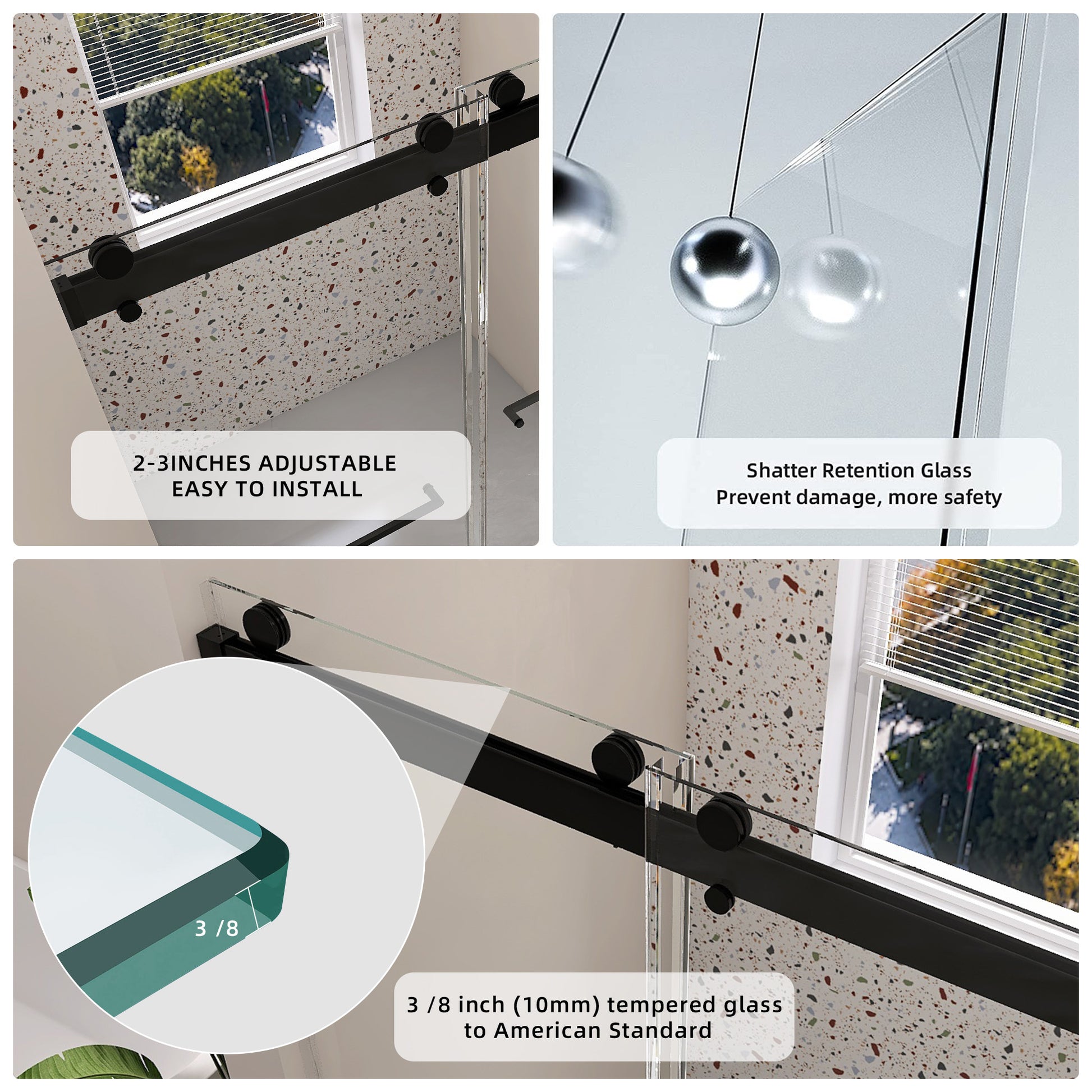 Frameless Double Sliding Shower, 57" 60" Width, 79" matte black-bathroom-modern-glass