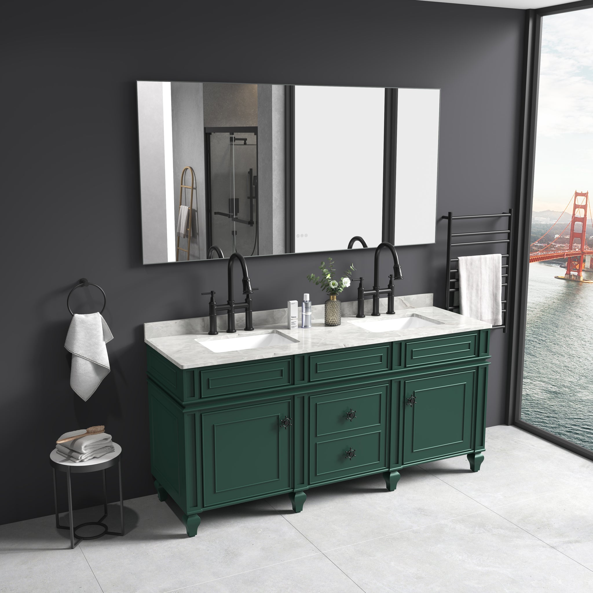 60 X 36Inch Led Mirror Bathroom Vanity Mirror With Back Light, Wall Mount Anti Fog Memory Large Adjustable Vanity Mirror Gunmetal Aluminium