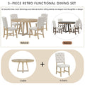 5 Piece Retro Functional Dining Set, Round Table With A 16