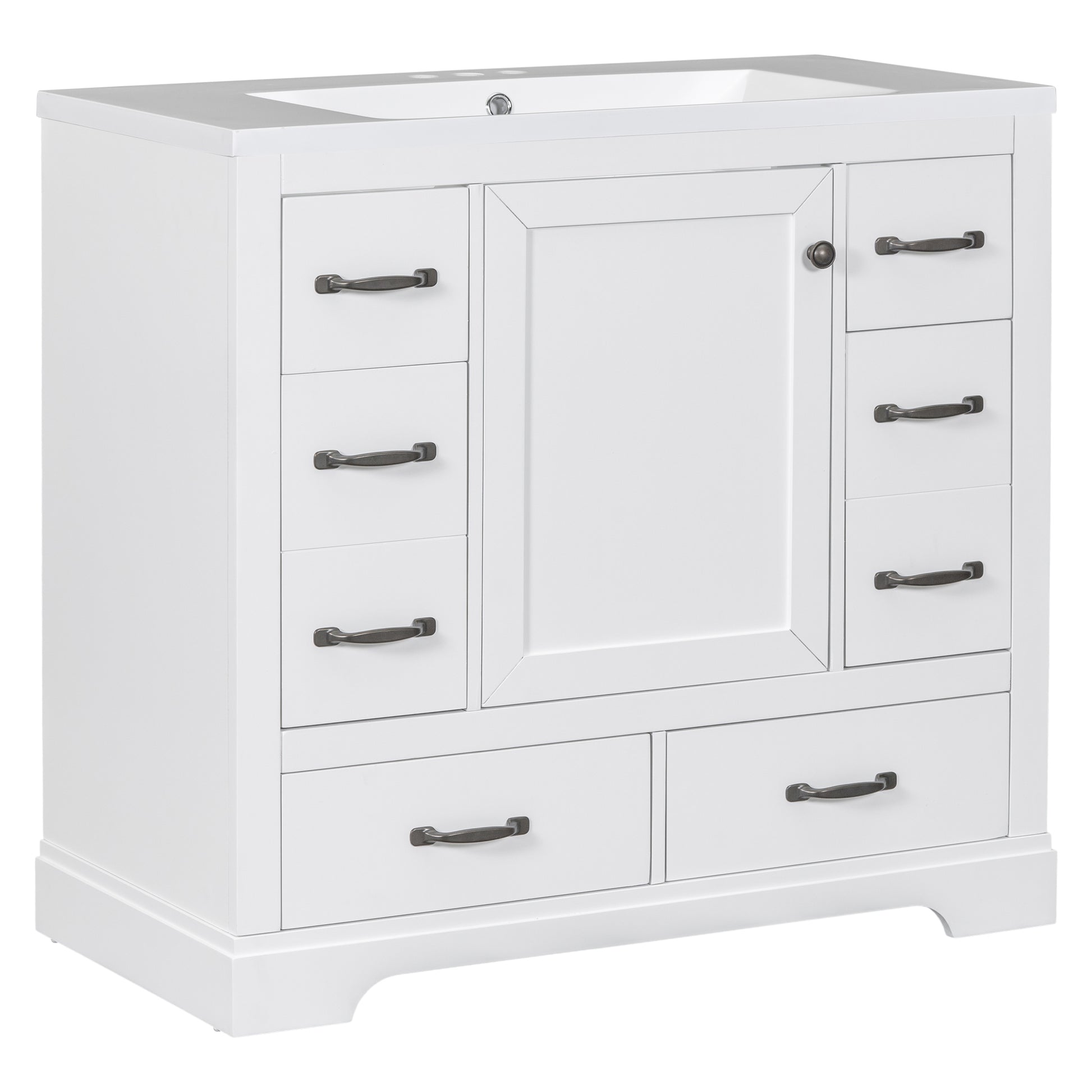 36" Bathroom Vanity With Sink Combo, Six Drawers, Multi Functional Drawer Divider, Adjustable Shelf, White White Solid Wood Mdf