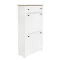 Functional Entryway Organizer With 2 Flip Drawers, Wood Grain Pattern Top Shoe Cabinet With Drawer, Free Standing Shoe Rack With Adjustable Panel For Hallway, White Freestanding 3 4 Drawers White Primary Living Space Adjustable Shelves Particle Board