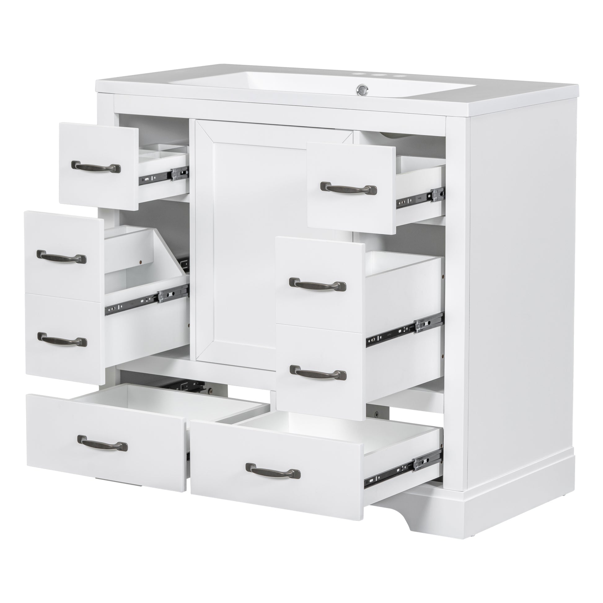36" Bathroom Vanity With Sink Combo, Six Drawers, Multi Functional Drawer Divider, Adjustable Shelf, White Old Sku:Sy999808Aak White Solid Wood Mdf