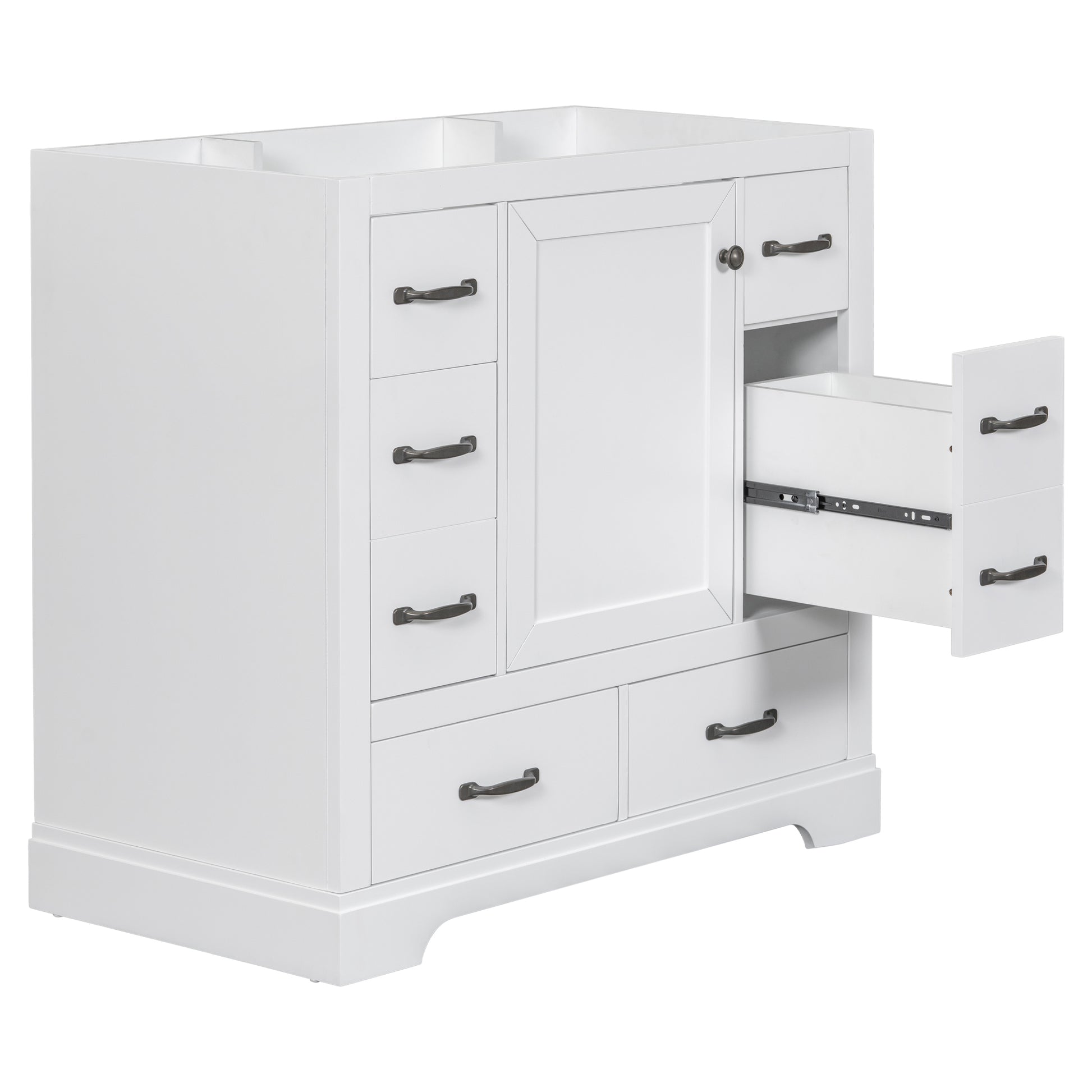 36" Bathroom Vanity Without Sink, Cabinet Base Only, Six Drawers, Multi Functional Drawer Divider, Adjustable Shelf, White White Solid Wood Mdf
