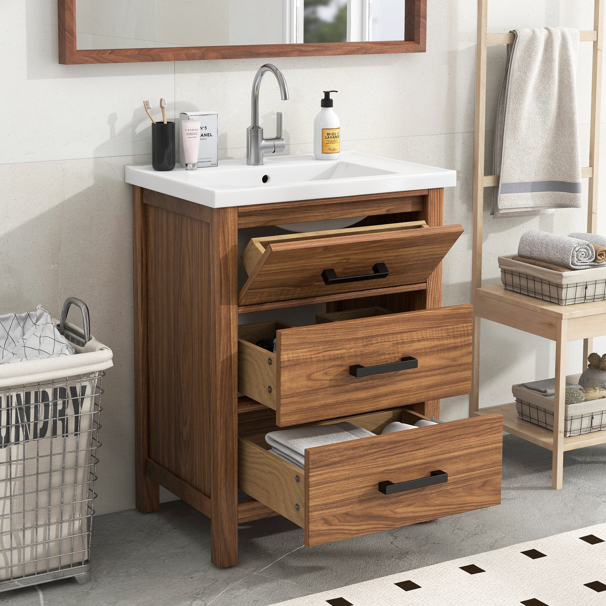 24'' Bathroom Vanity with Ceramic Basin Sink, Modern 3-natural wood-adjustable hinges-modern-mdf