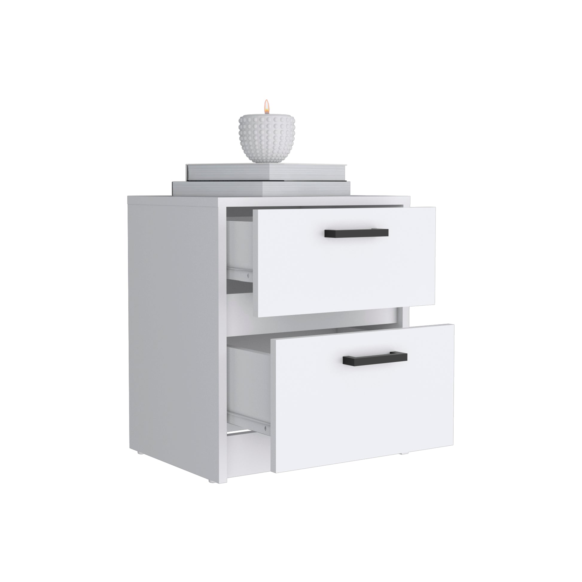 Trivor 2 Drawers Nightstandend Table, Side Table Metal Handles White White 2 Drawers Bedroom Rectangle Modern Storage Particle Board Particle Board