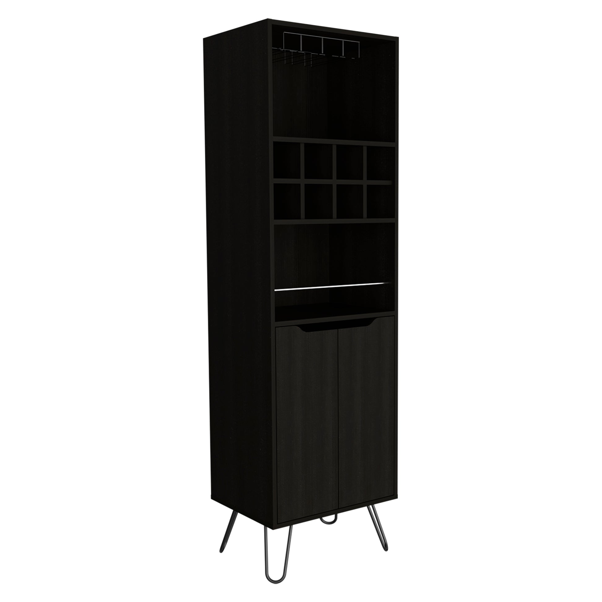 Manhattan L Bar Cabinet, Eight Built In Wine Rack, Two Cabinets With Single Door Black Black Particle Board Particle Board