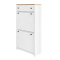 Functional Entryway Organizer With 2 Flip Drawers, Wood Grain Pattern Top Shoe Cabinet With Drawer, Free Standing Shoe Rack With Adjustable Panel For Hallway, White Freestanding 3 4 Drawers White Primary Living Space Adjustable Shelves Particle Board