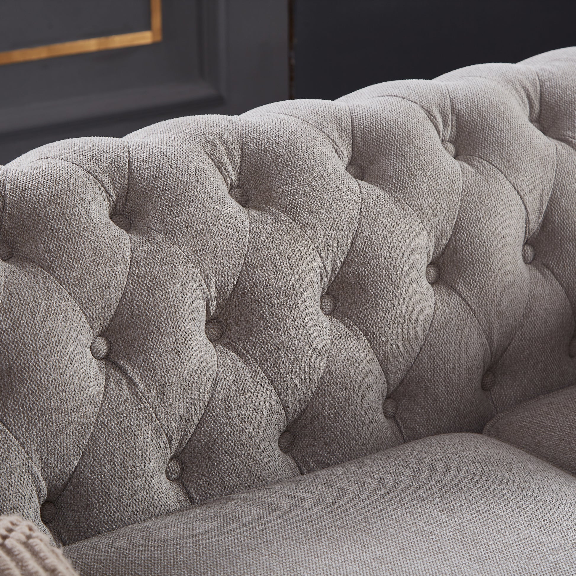 Chesterfield Sofa In Linen Fabric Light Grey Light Grey Foam Fabric