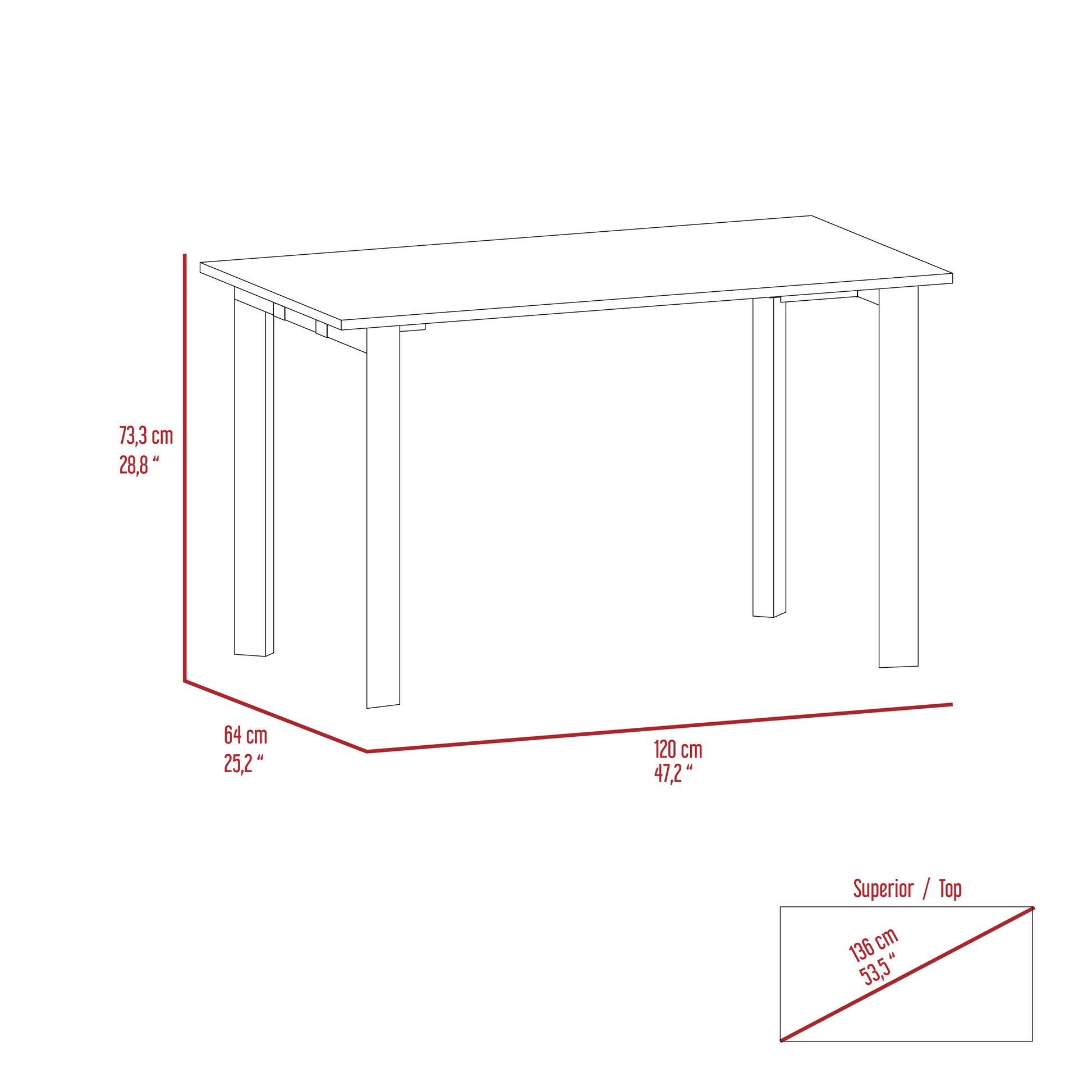 Cabo Writing Desk, Four Legs Mahogany Brown Computer Desk Office Modern Freestanding Rectangular Desk Rectangular Particle Board Particle Board