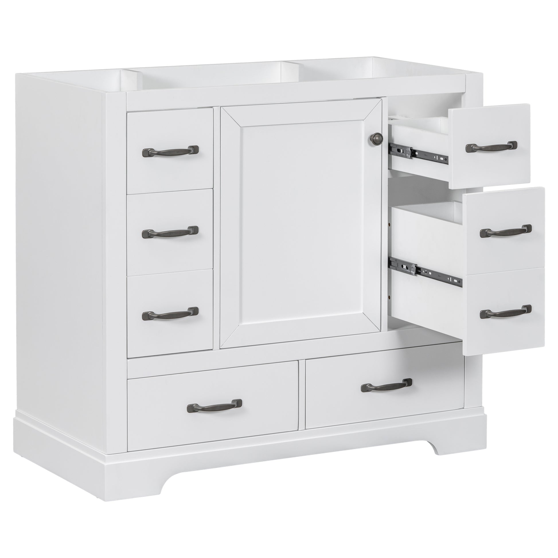 36" Bathroom Vanity Without Sink, Cabinet Base Only, Six Drawers, Multi Functional Drawer Divider, Adjustable Shelf, White White Solid Wood Mdf