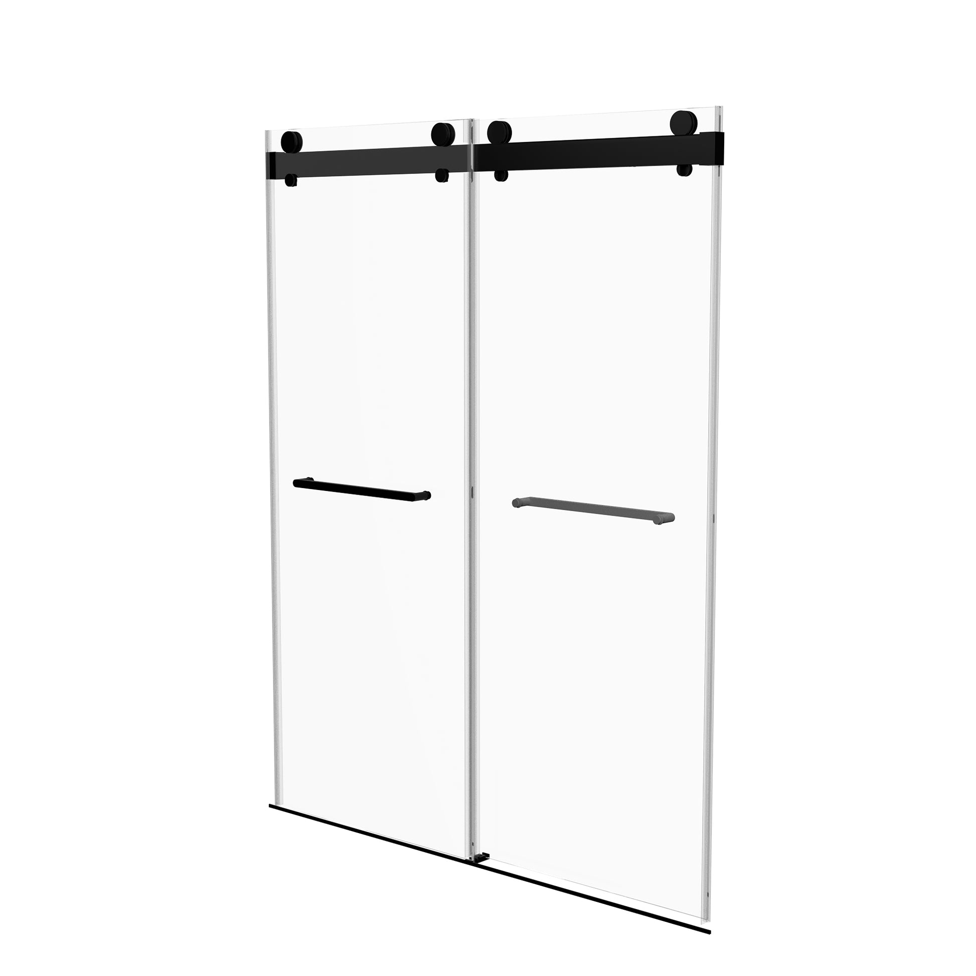 Frameless Double Sliding Shower, 57" 60" Width, 79" Height, 3 8" 10 Mm Clear Tempered Glass,Designed For Smooth Door Closing With Upgraded Crashproof System Technology Matte Black Finish Matte Black Bathroom Modern Glass