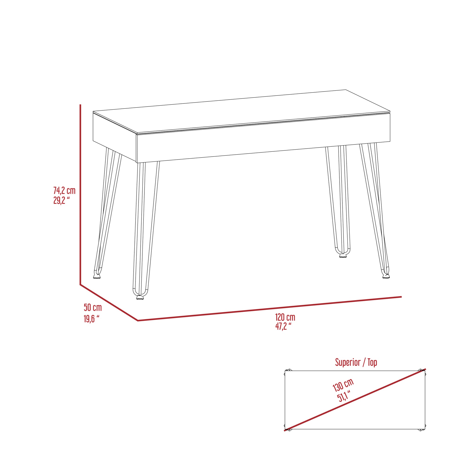 Baxter 140 Desk, One Shelf, Four Legs Mahogany Brown Computer Desk Office Modern Freestanding Rectangular Desk Rectangular Particle Board Particle Board