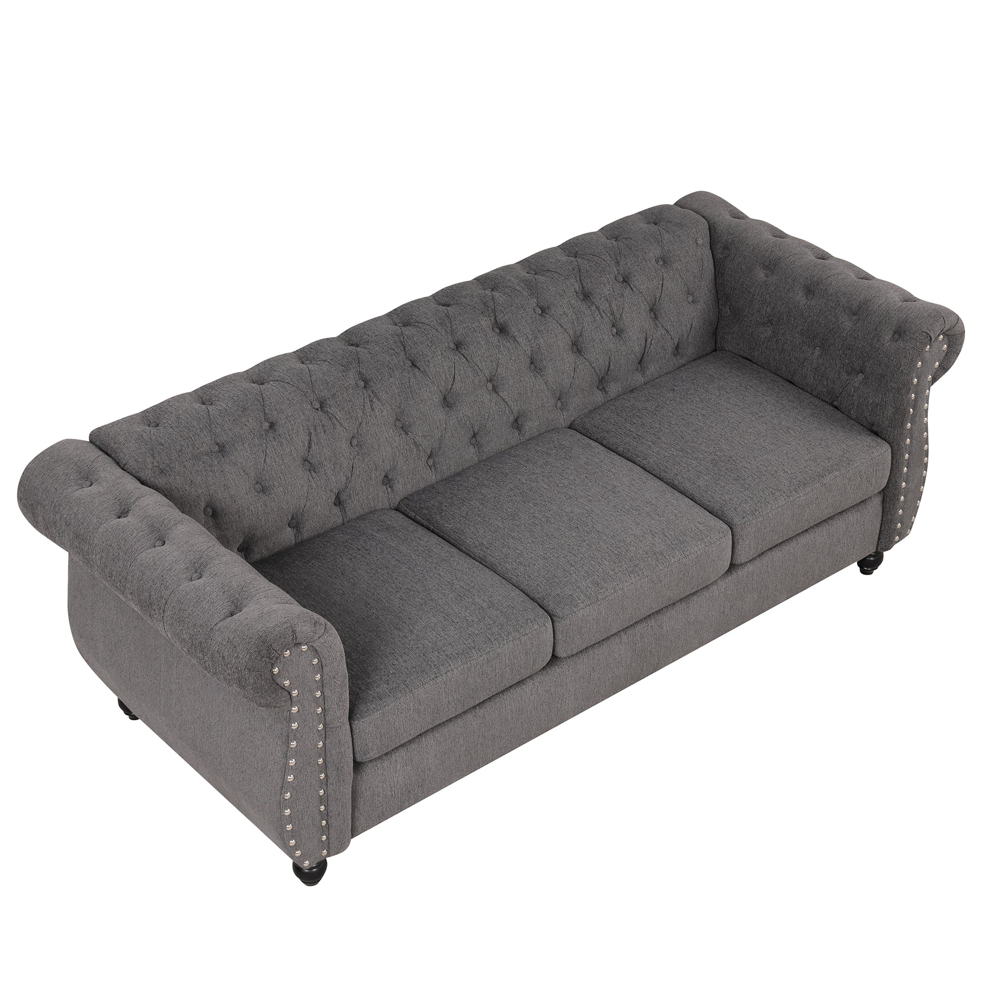 82" Modern Sofa Dutch Plush Upholstered Sofa, Solid Wood Legs, Buttoned Tufted Backrest, Gray Gray Foam Polyester