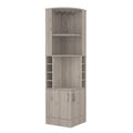 Syrah Corner Bar Cabinet, Eight Bottle Cubbies, Double Door, Two Open Shelves 1 2 Shelves Light Gray Gray Dining Room Open Storage Space Modern Particle Board