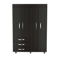 Denver Mobile Armoire, With Hanging Rods, Double Door Cabinet, Three Drawers, Two Shelves Black Black Particle Board