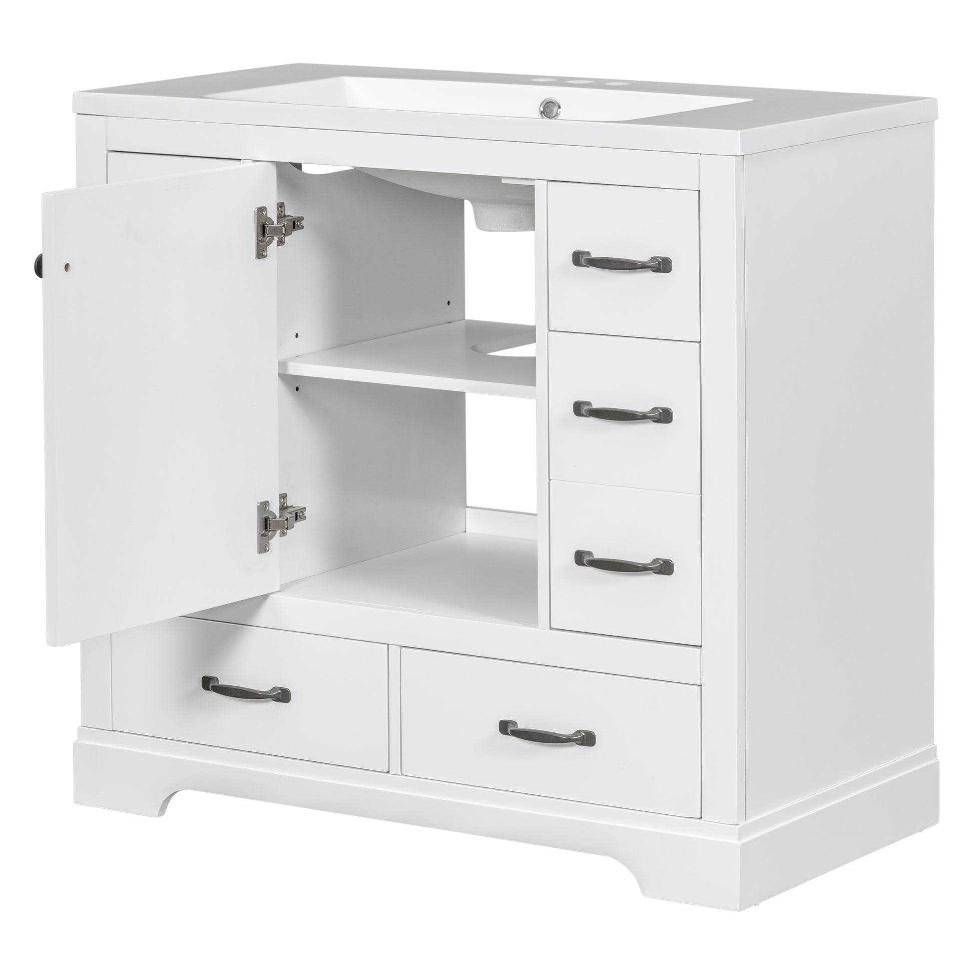 36" Bathroom Vanity With Sink Combo, Six Drawers, Multi Functional Drawer Divider, Adjustable Shelf, White Old Sku:Sy999808Aak White Solid Wood Mdf