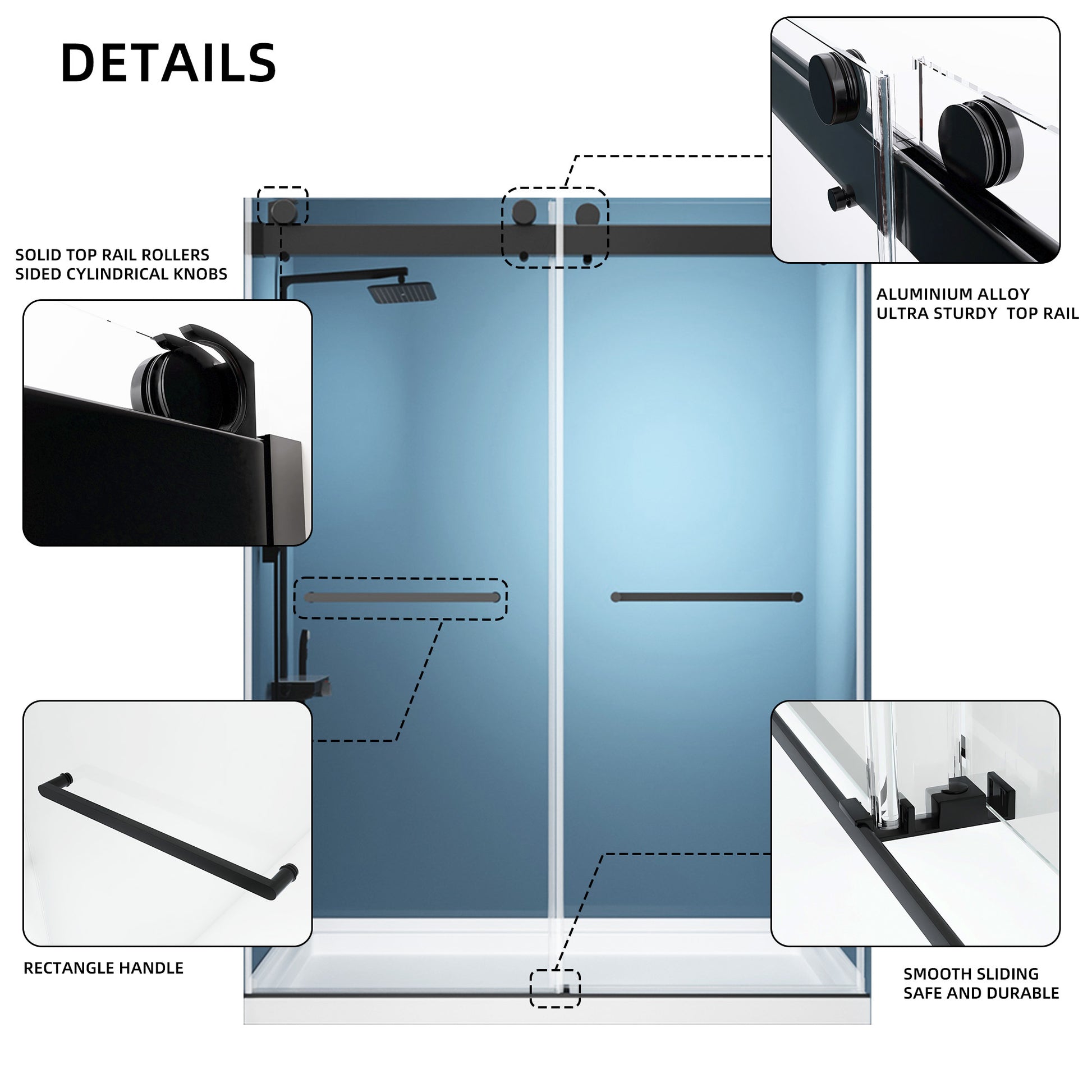 Frameless Double Sliding Shower, 57" 60" Width, 79" matte black-glass