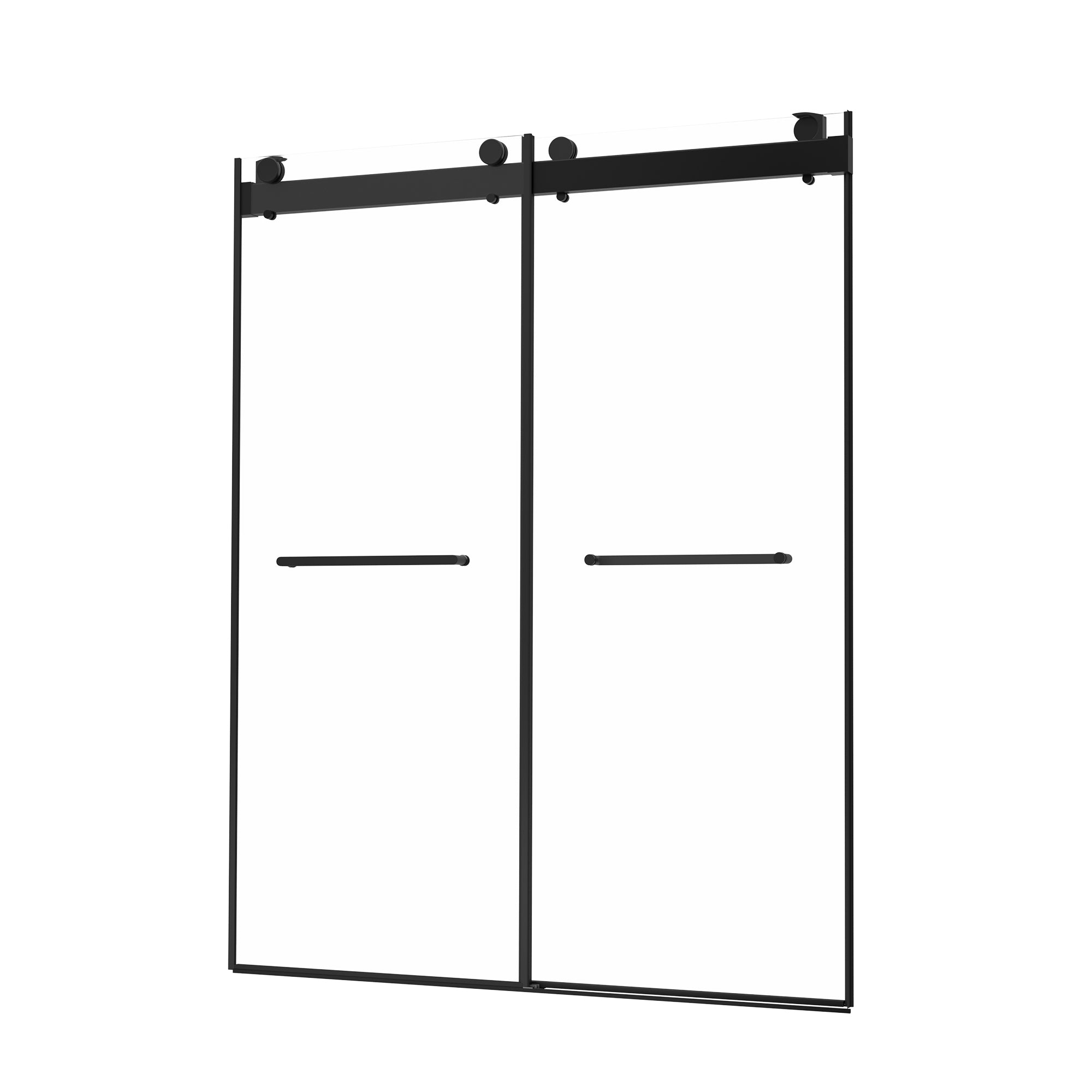 Frameless Double Sliding Shower, 69" 72" Width, 79" Height, 3 8" 10 Mm Clear Tempered Glass,Designed For Smooth Door With Clear Tempered Glass And Stainless Steel Hardware In Matte Black Finish Matte Black Bathroom Modern Glass