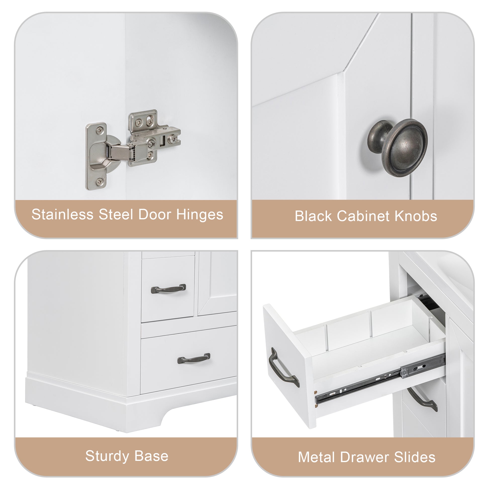 36" Bathroom Vanity Without Sink, Cabinet Base Only, Six Drawers, Multi Functional Drawer Divider, Adjustable Shelf, White White Solid Wood Mdf