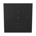 Mitu Six Doors Armoire, Seven Interior Shelves, One Drawer, Rod Black White Black Bedroom Particle Board