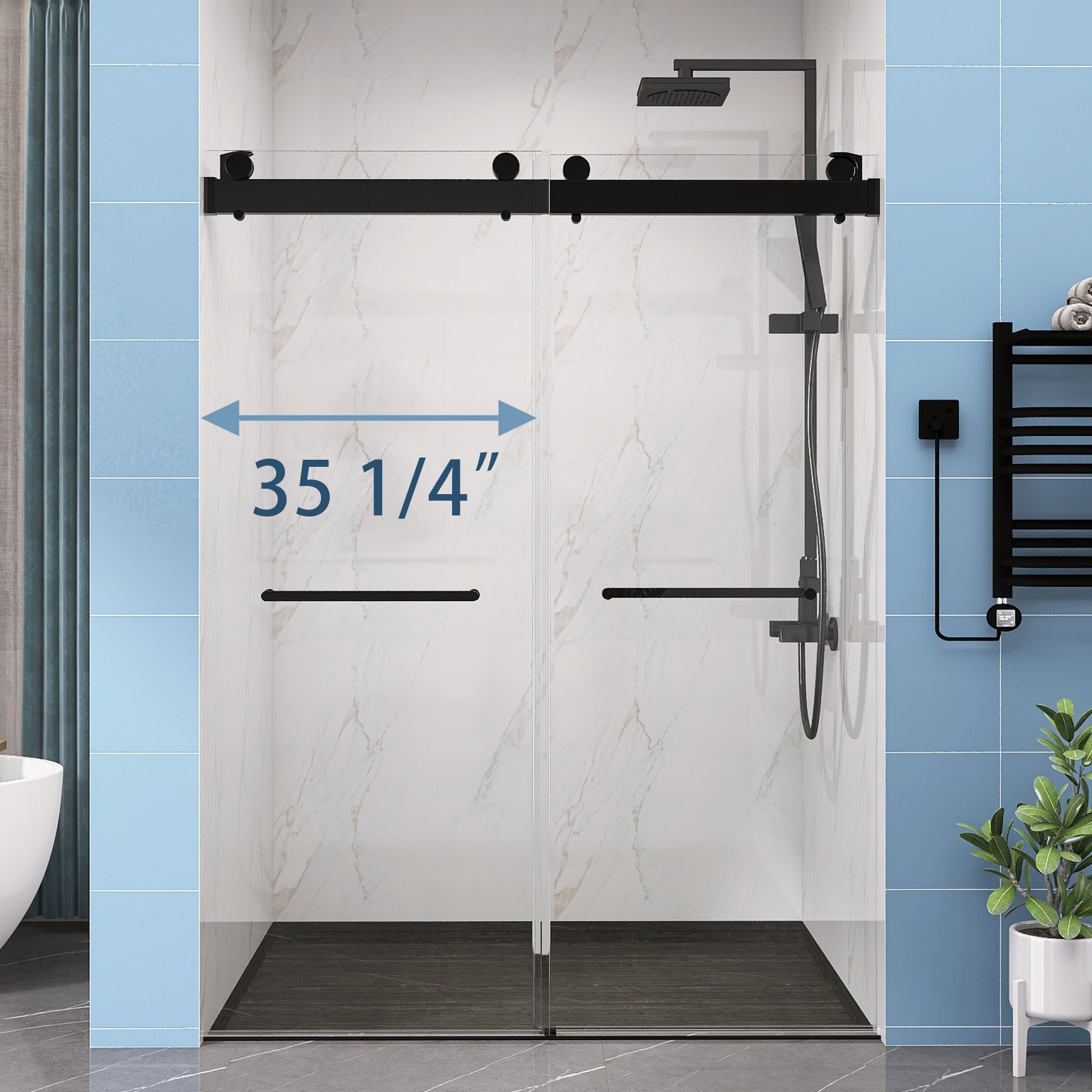 Frameless Double Sliding Shower, 69" 72" Width, 79" Height, 3 8" 10 Mm Clear Tempered Glass,Designed For Smooth Door With Clear Tempered Glass And Stainless Steel Hardware In Matte Black Finish Matte Black Bathroom Modern Glass