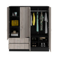 Bolton 160 Armoire, Six Shelves, Two Double Door Cabinets, Two Mirrors, Two Drawers, Rod Black Light Gray Multicolor Bedroom Particle Board