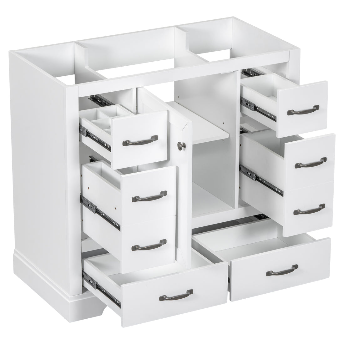 36" Bathroom Vanity Without Sink, Cabinet Base Only, Six Drawers, Multi Functional Drawer Divider, Adjustable Shelf, White White Solid Wood Mdf