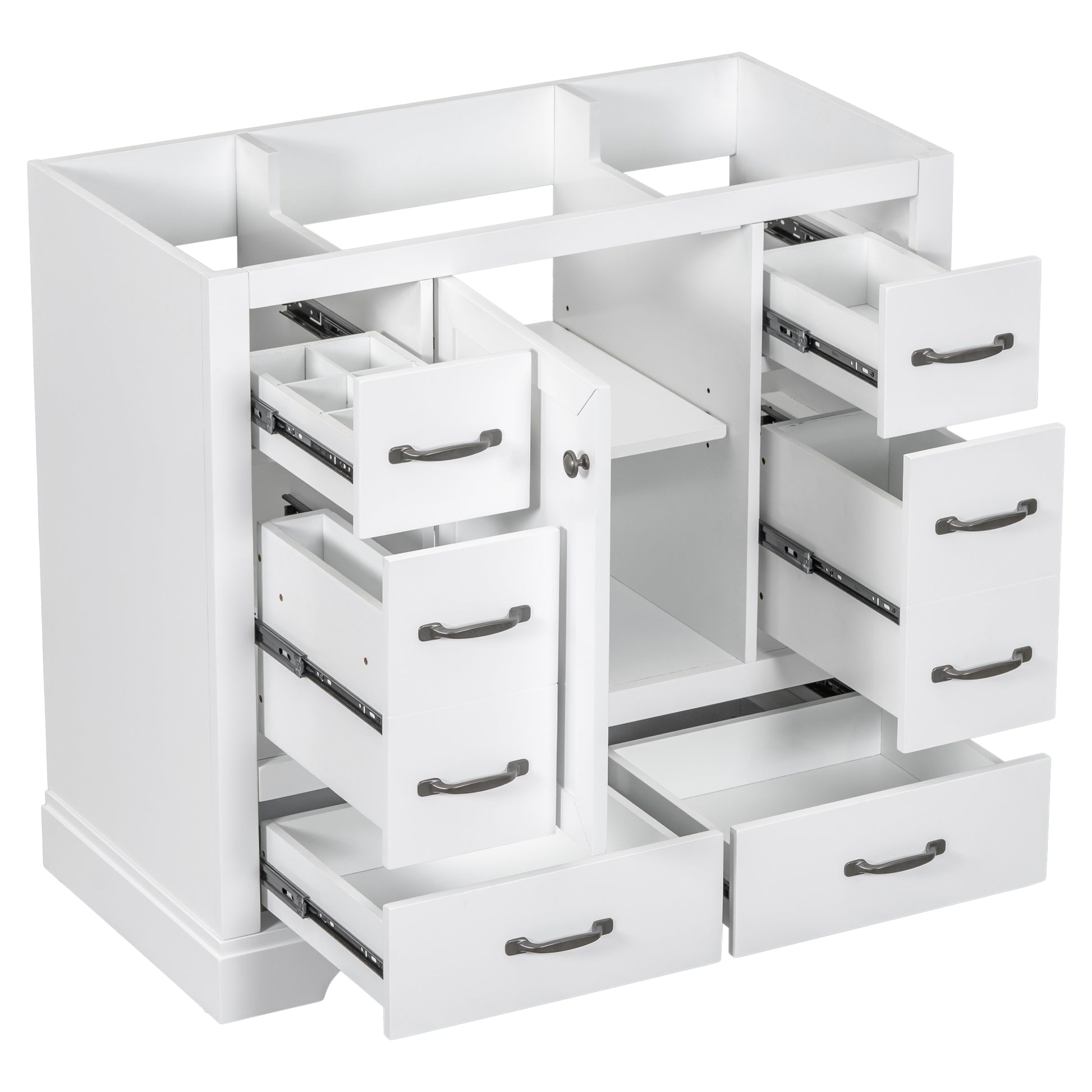 36" Bathroom Vanity Without Sink, Cabinet Base Only, Six Drawers, Multi Functional Drawer Divider, Adjustable Shelf, White White Solid Wood Mdf