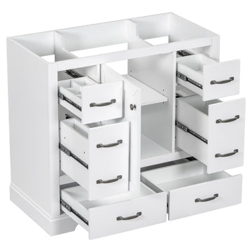 36" Bathroom Vanity Without Sink, Cabinet Base Only, Six Drawers, Multi Functional Drawer Divider, Adjustable Shelf, White White Solid Wood Mdf