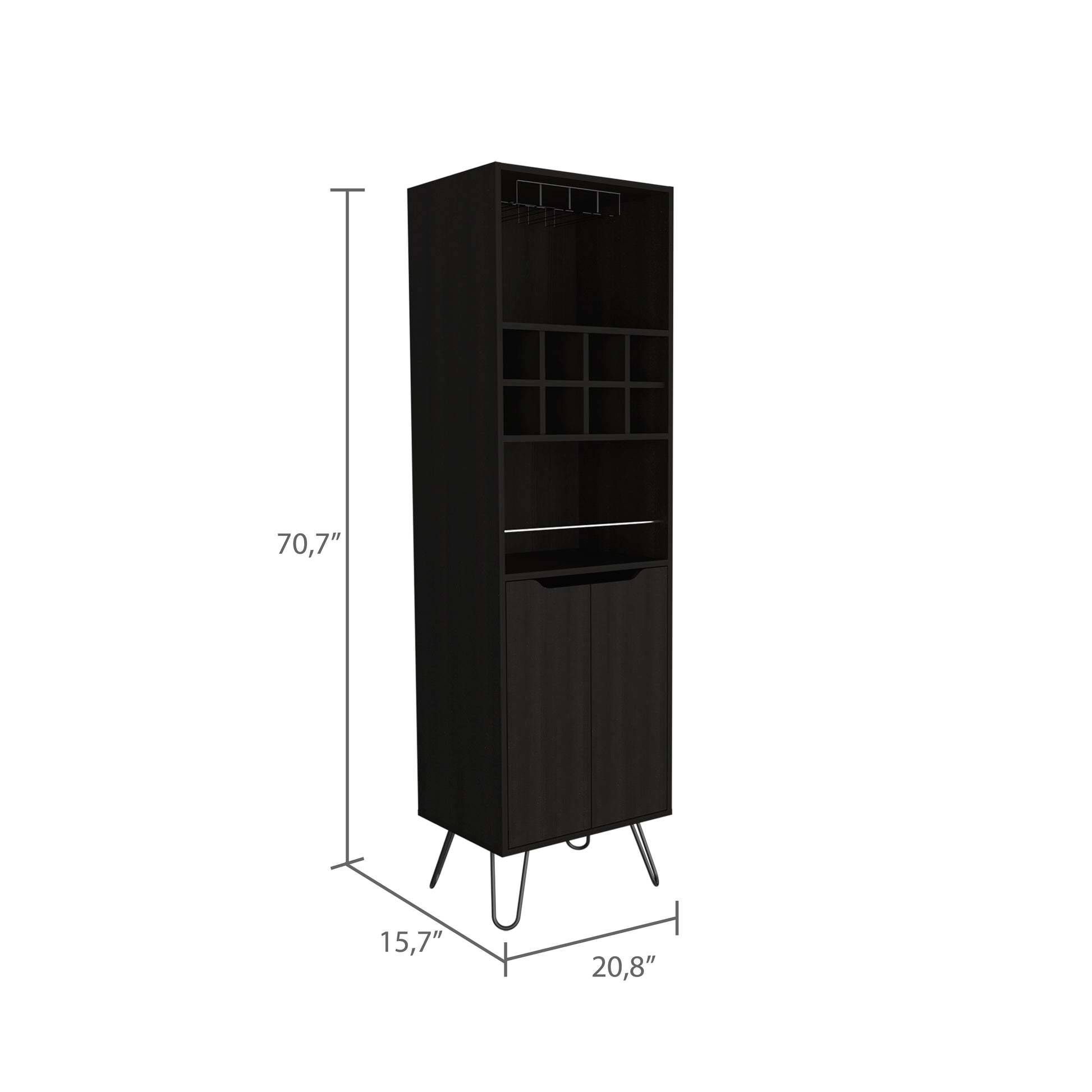 Manhattan L Bar Cabinet, Eight Built In Wine Rack, Two Cabinets With Single Door Black Black Particle Board Particle Board