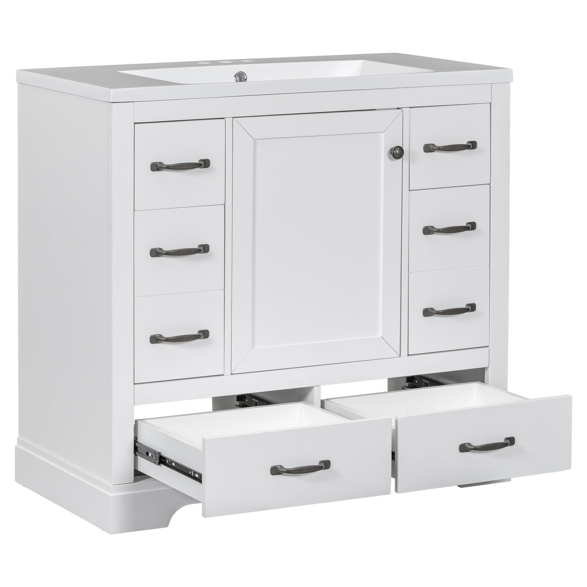 36" Bathroom Vanity With Sink Combo, Six Drawers, Multi Functional Drawer Divider, Adjustable Shelf, White Old Sku:Sy999808Aak White Solid Wood Mdf