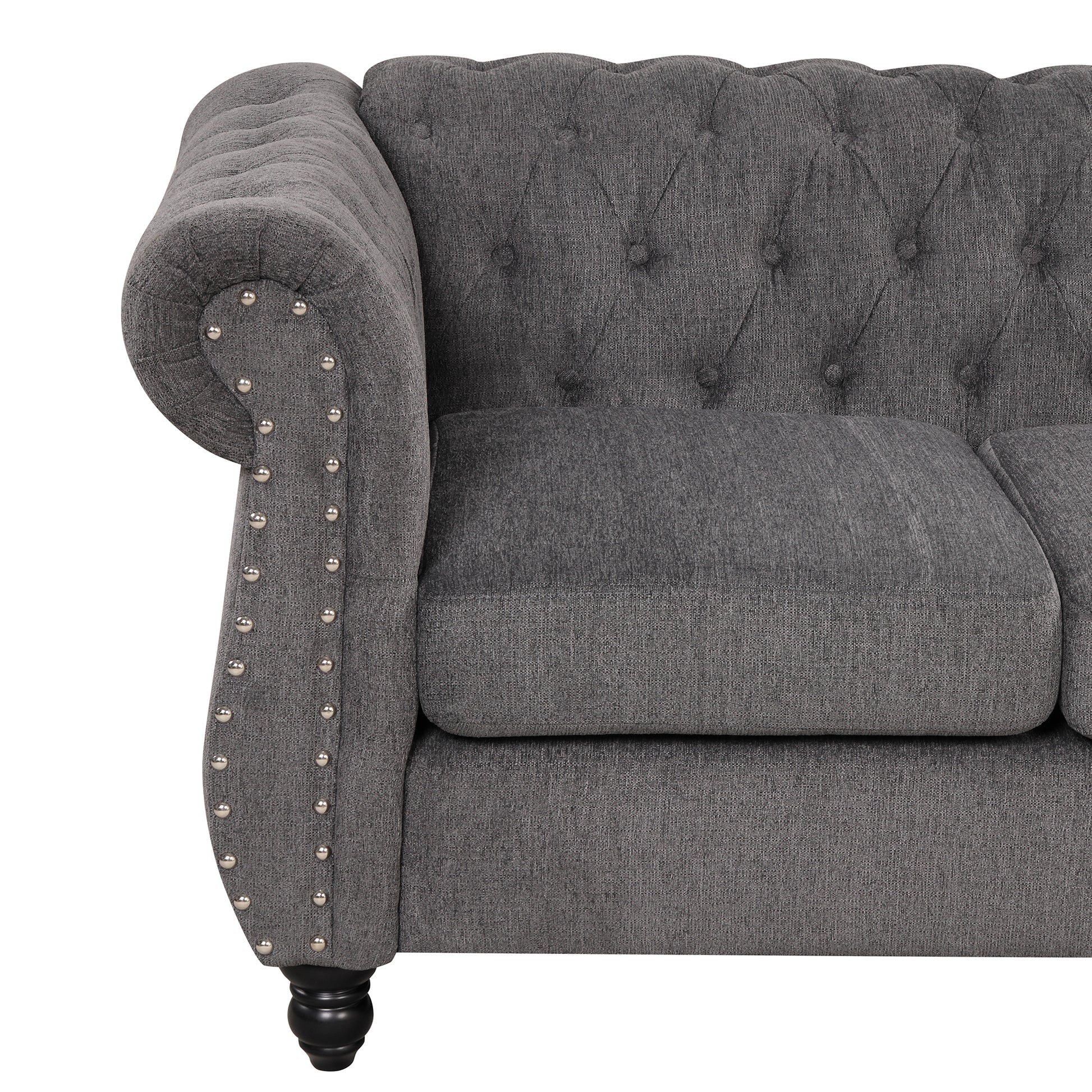 82" Modern Sofa Dutch Plush Upholstered Sofa, Solid Wood Legs, Buttoned Tufted Backrest, Gray Gray Foam Polyester