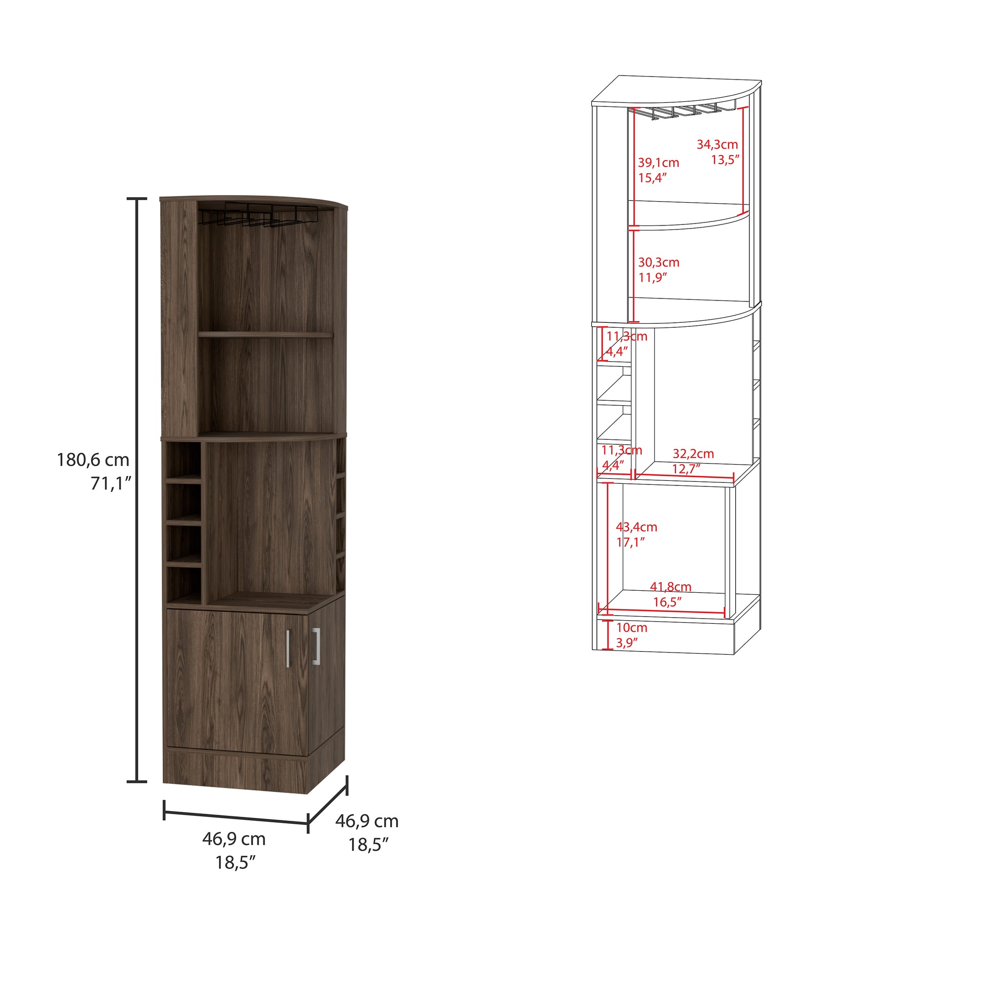 Syrah Corner Bar Cabinet, Two External Shelves Espresso Espresso Particle Board