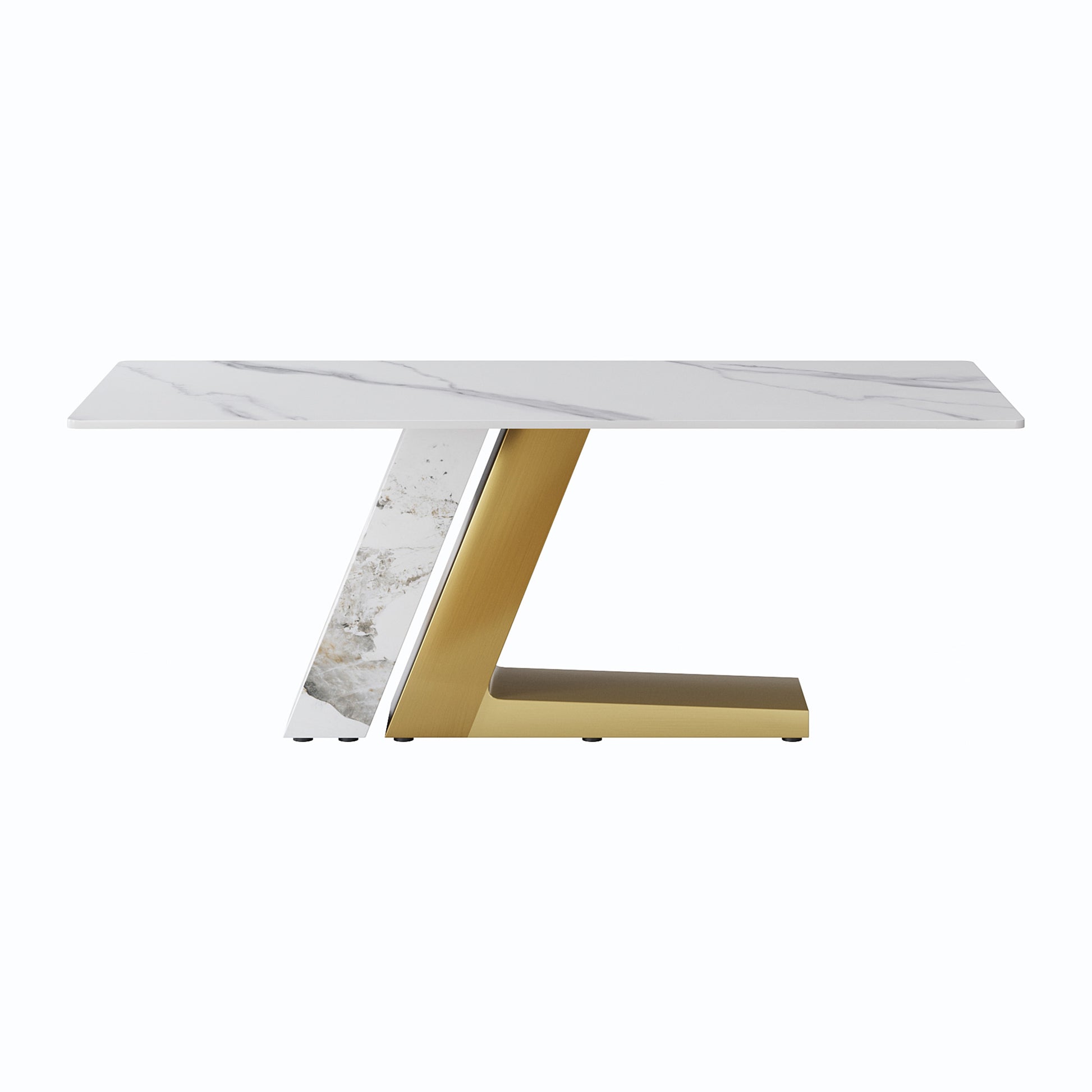 78.74"Modern Artificial Stone White Straight Panel, Golden White Metal Legs Can Accommodate 8 People. Not Including Chairs White Dining Room Metal Sintered Stone