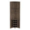 Essential Corner Bar Cabinetthree Shelves, Eight Built In Wine Rack, Two Side Shelves Dark Brown Walnut Particle Board