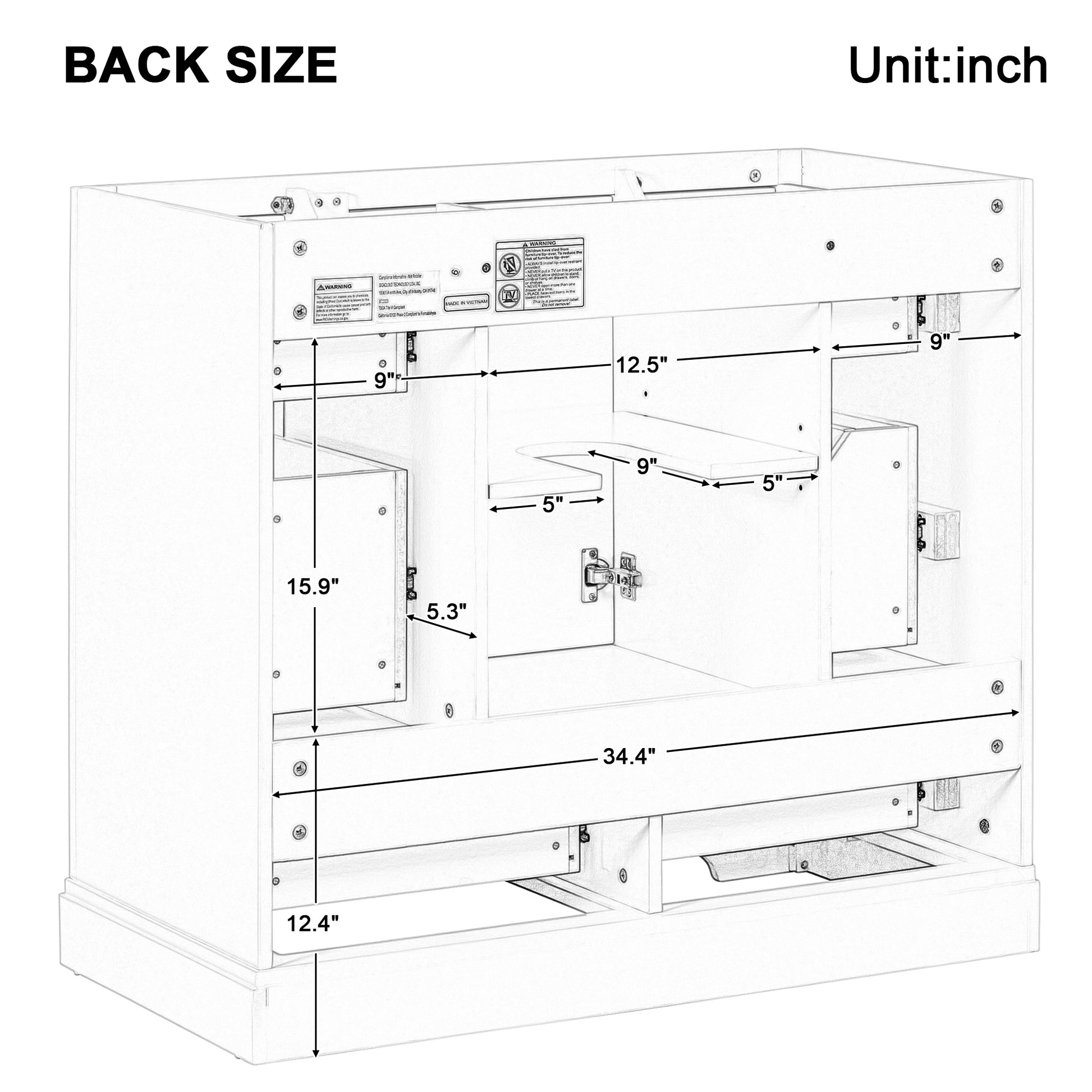 36" Bathroom Vanity Without Sink, Cabinet Base Only, Six Drawers, Multi Functional Drawer Divider, Adjustable Shelf, Grey Grey Solid Wood Mdf