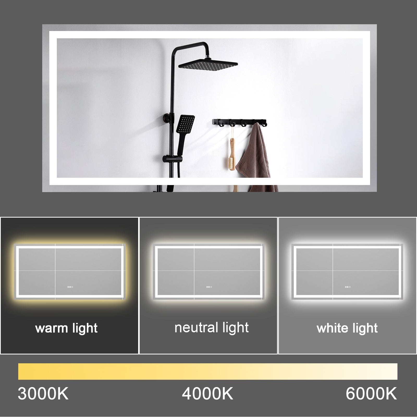 Same As W134070942 L4004 72" 36" Led Mirror Light Bathroom,Anti Fog & Dimming Led Bathroom Vanity Mirror Transparent Modern Glass