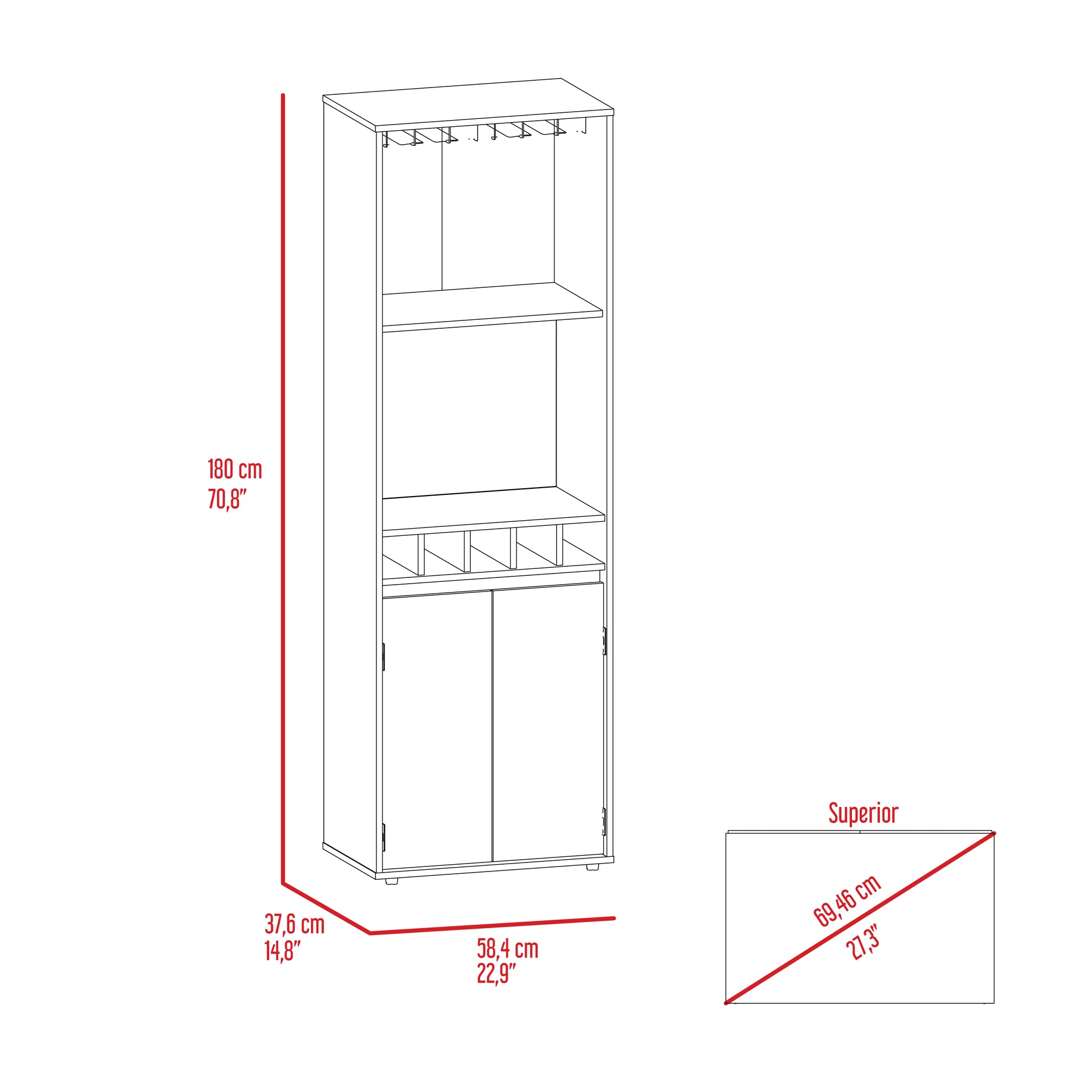 Prana Bar Cabinet, Two Shelves, Five Built In Wine Rack, Double Door Light Oak Beige Particle Board Particle Board