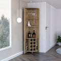 Essential Corner Bar Cabinetthree Shelves, Eight Built In Wine Rack, Two Side Shelves Macadamia Light Oak Dining Room Modern Shelves Included Particle Board