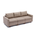 3 Seat Module Sectional Sofa Couch With 2 Ottoman For Living Room,Seat Cushion And Back Cushion Non Removable And Non Washable,Brown Brown Wood Primary Living Space Soft Modern Rubberwood Foam Linen