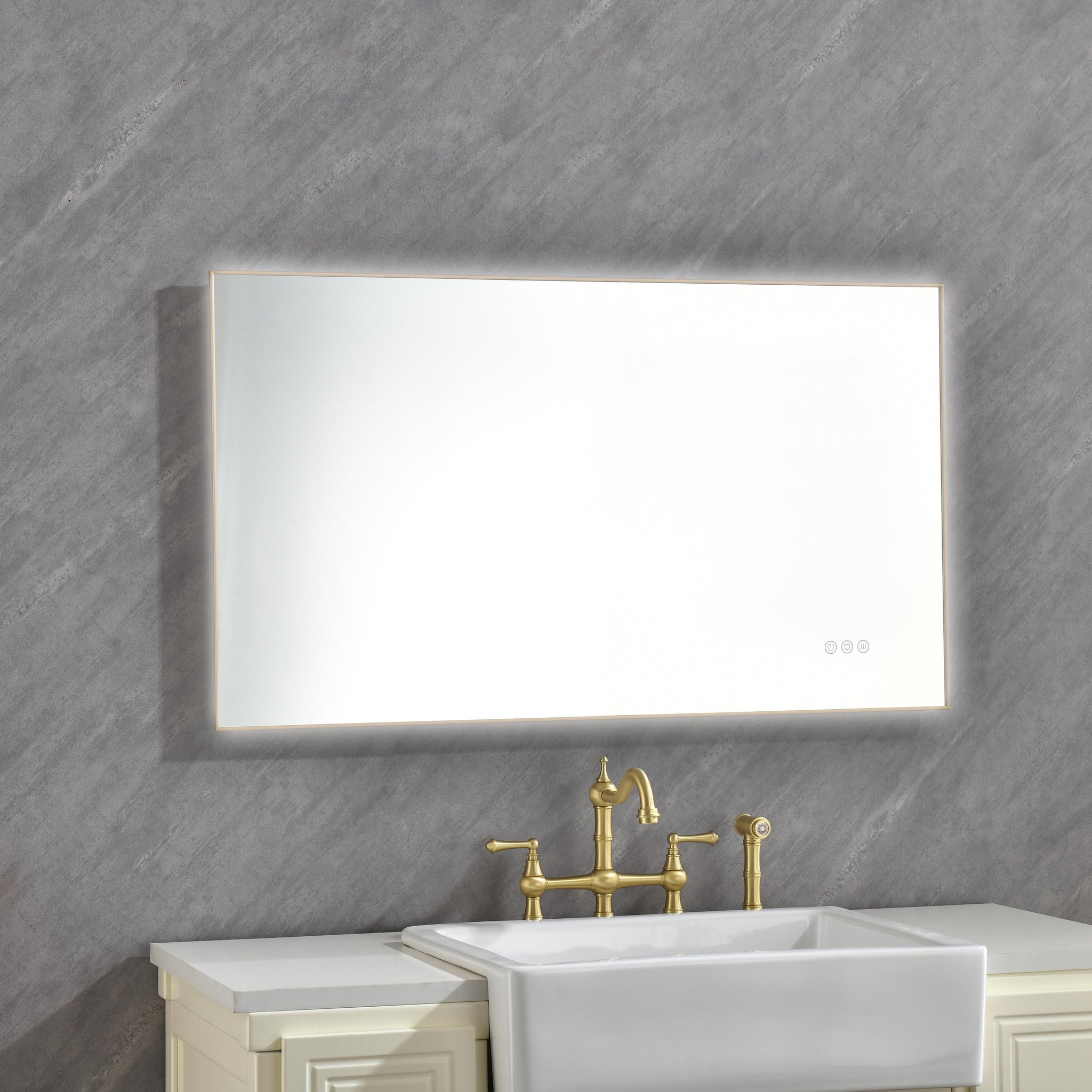 42 X 24Inch Led Mirror Bathroom Vanity Mirror With Back Light, Wall Mount Anti Fog Memory Large Adjustable Vanity Mirror Gold Aluminium