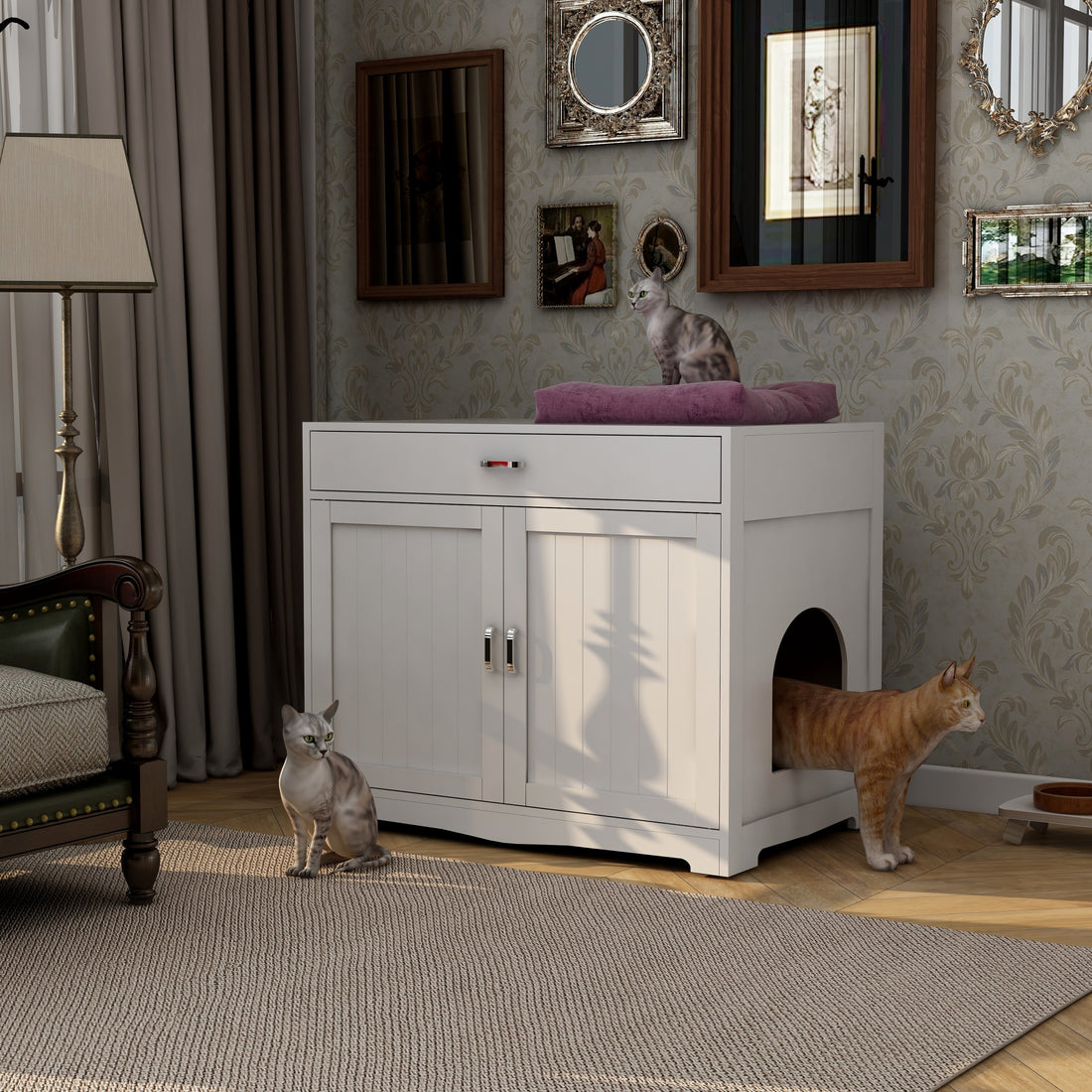 Litter Box Enclosure, Cat Litter Box Furniture with walnut-mdf