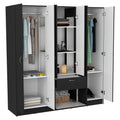 Mitu Six Doors Armoire, Seven Interior Shelves, One Drawer, Rod Black White Black Bedroom Particle Board