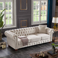 Chesterfield Sofa Beige Linen Fabric Beige Beige Foam Fabric