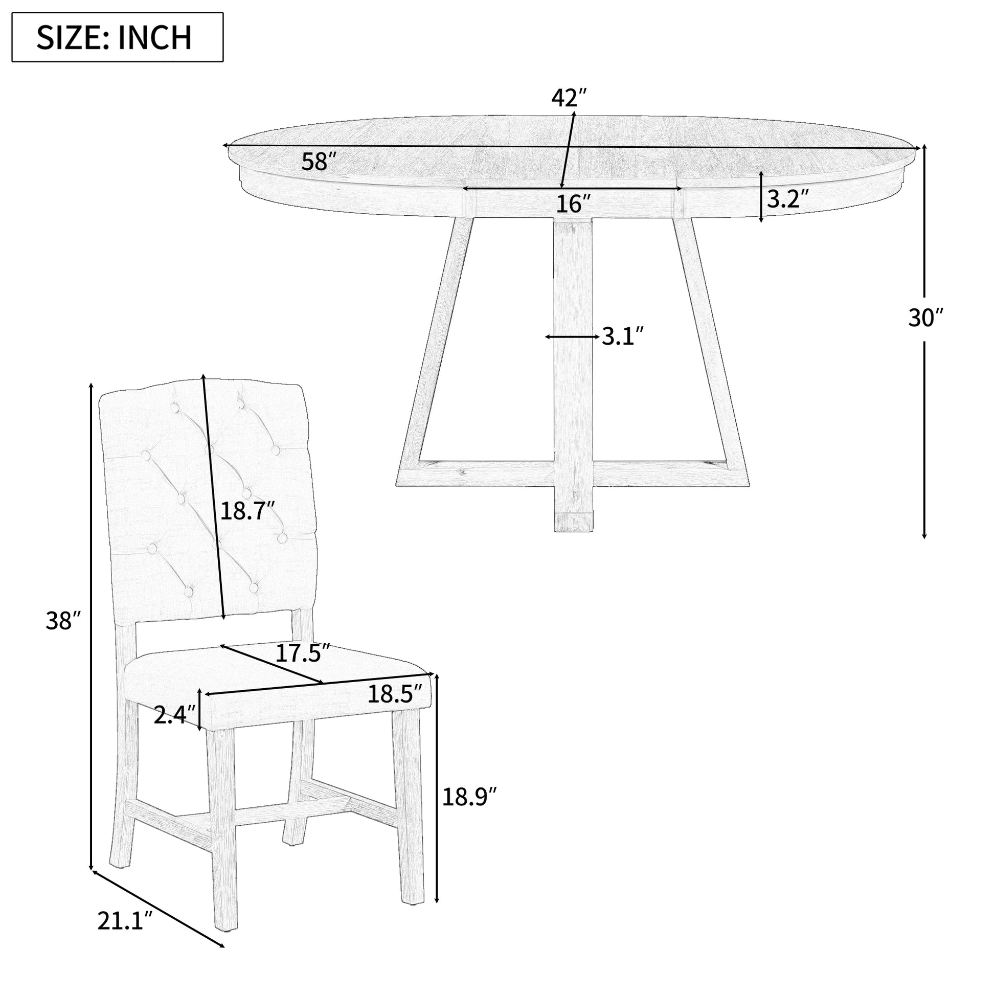 5 Piece Retro Functional Dining Set, Round Table With A 16"W Leaf And 4 Upholstered Chairs For Dining Room And Living Room Natural Natural Solid Wood