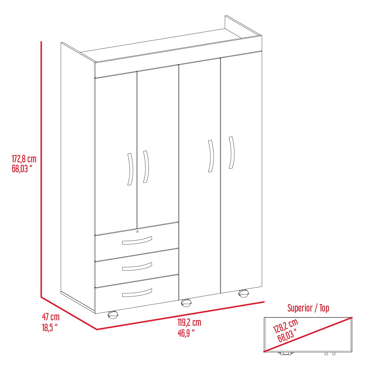 Denver Mobile Armoire, With Hanging Rods, Double Door Cabinet, Three Drawers, Two Shelves Black Black Particle Board