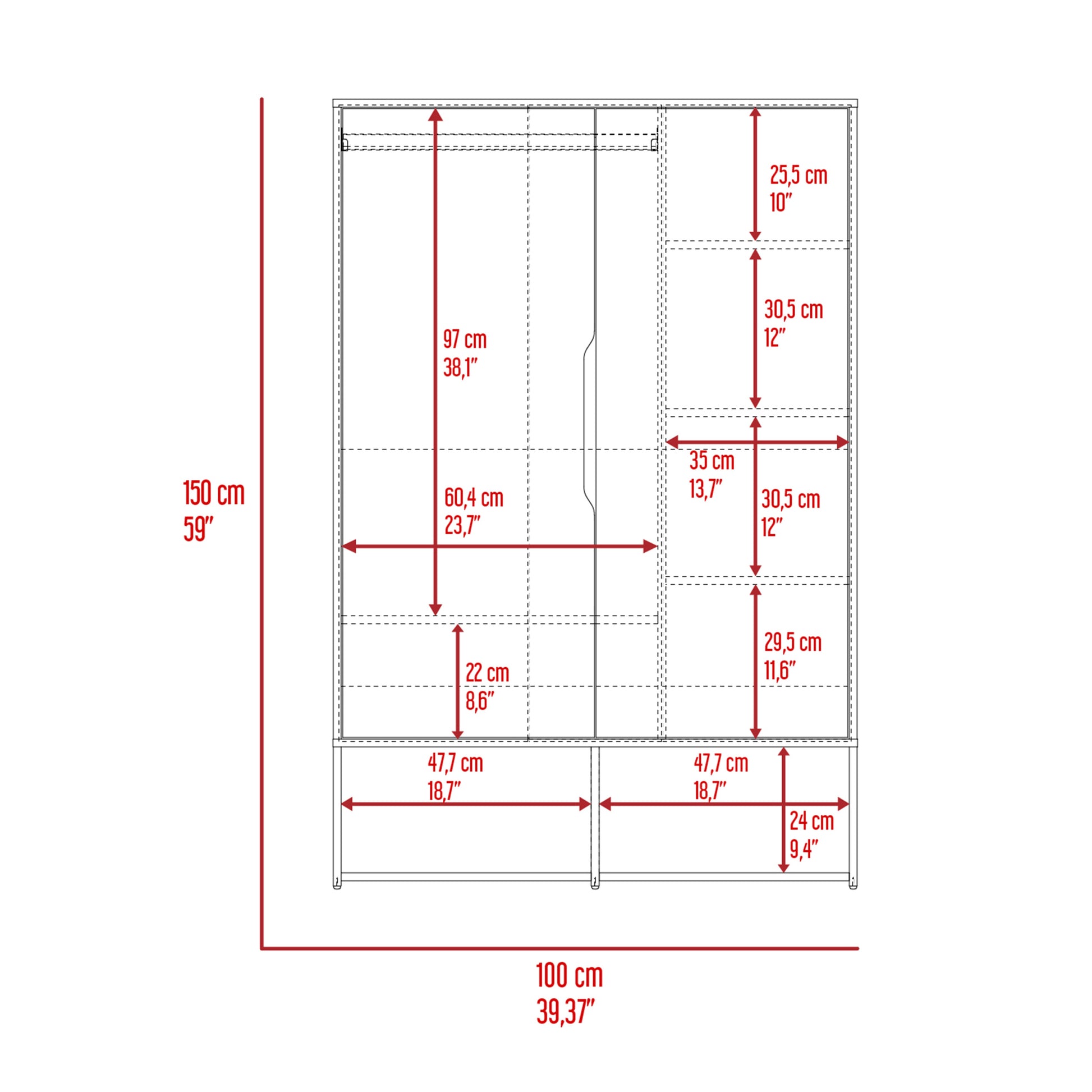 Rosie Armoire, Two Open Shelves, Double Door, Five Shelves, Hanging Rod Black White Multicolor Particle Board Particle Board